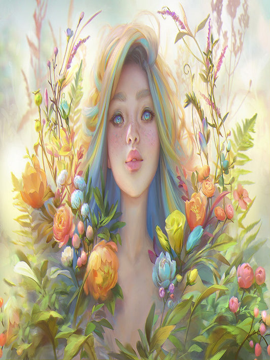 Flower And Girl - Full Round Drill Diamond Painting 60*40CM