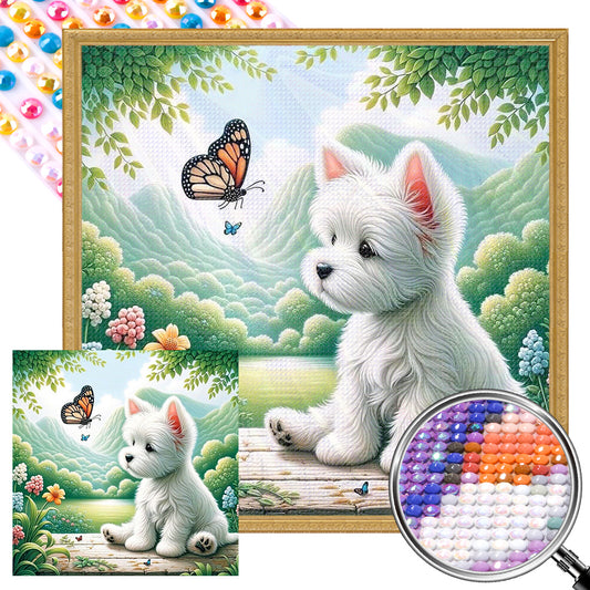 Dog And Butterfly - Full AB Round Drill Diamond Painting 30*30CM