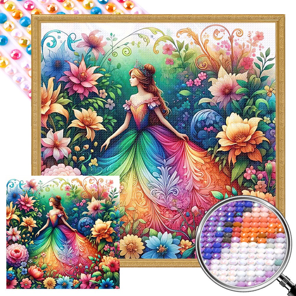 Fairy Tale¡¤Girl And Flowers - Full AB Round Drill Diamond Painting 30*30CM