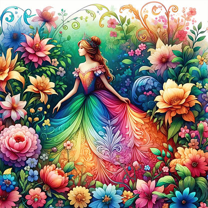 Fairy Tale¡¤Girl And Flowers - Full AB Round Drill Diamond Painting 30*30CM