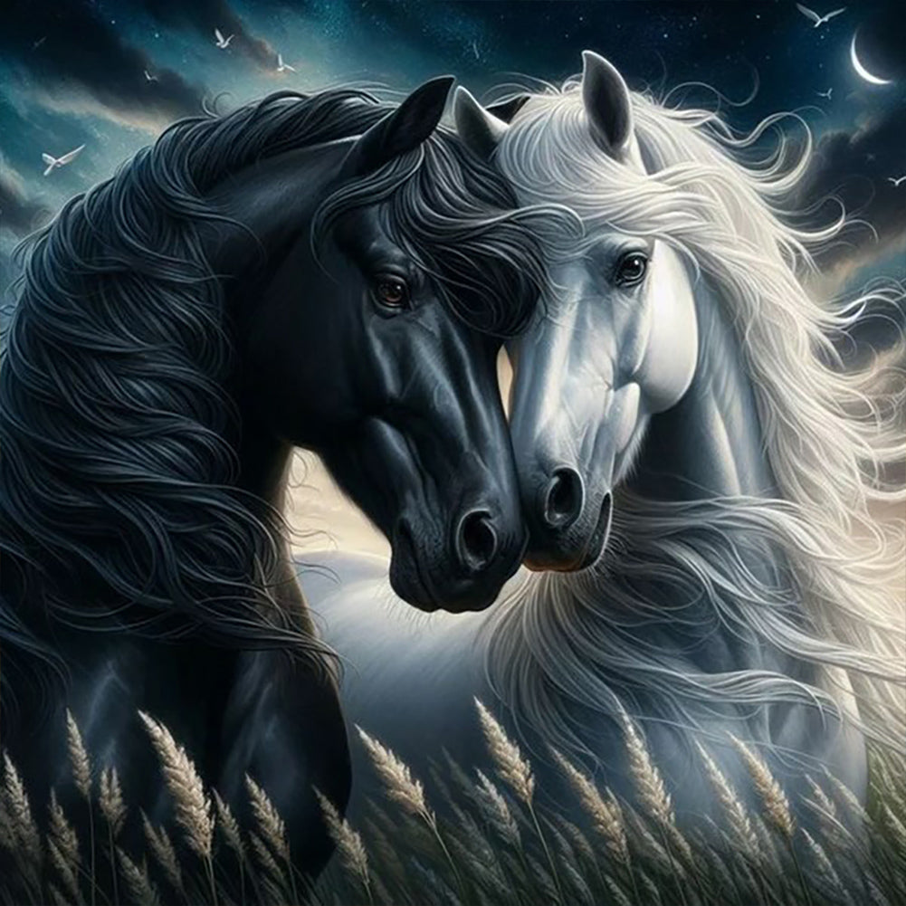 Black Horse White Horse - Full Round Drill Diamond Painting 30*30CM