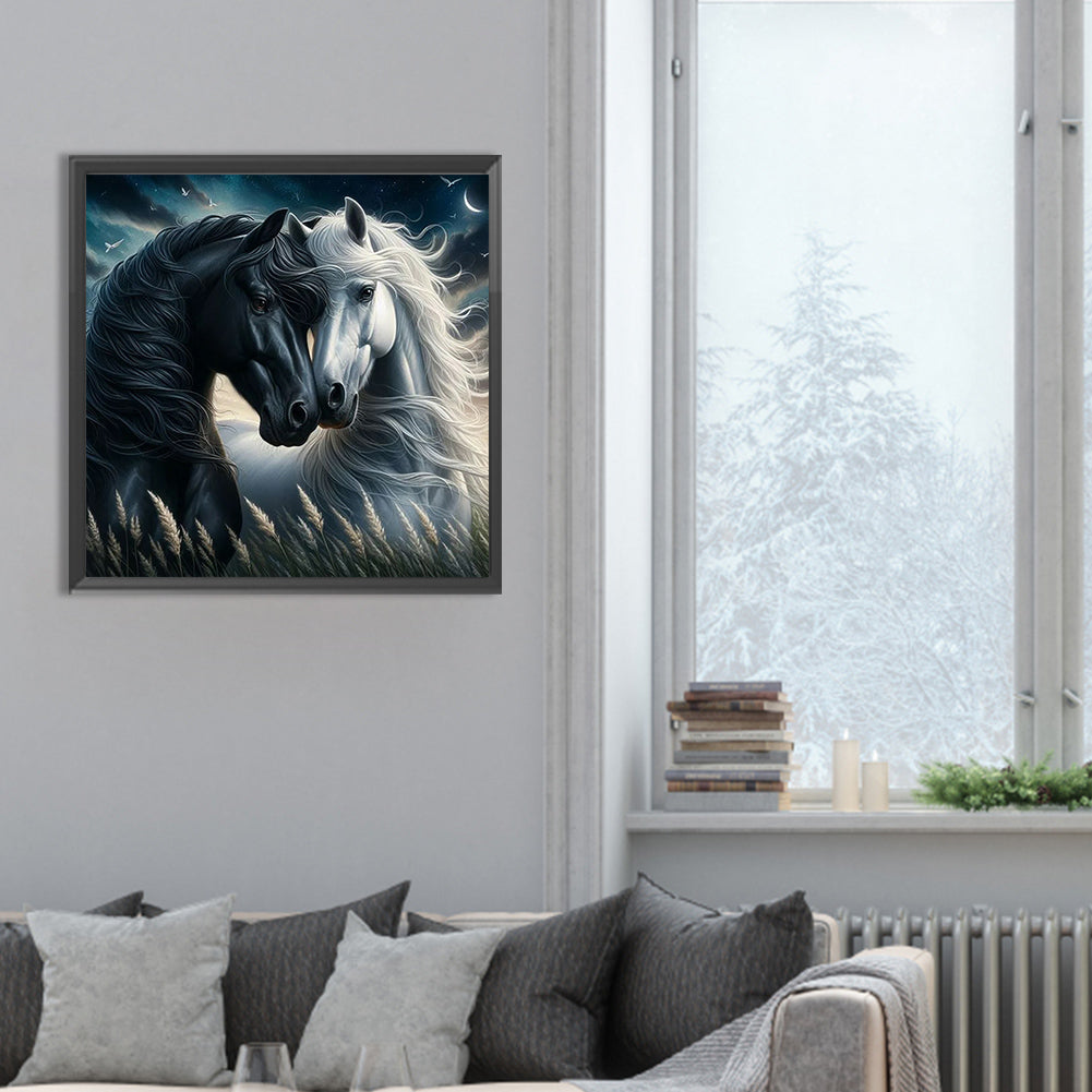 Black Horse White Horse - Full Round Drill Diamond Painting 30*30CM