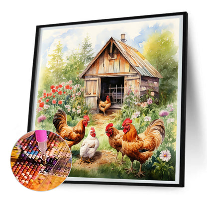 Farm Chicken - Full Round Drill Diamond Painting 30*30CM