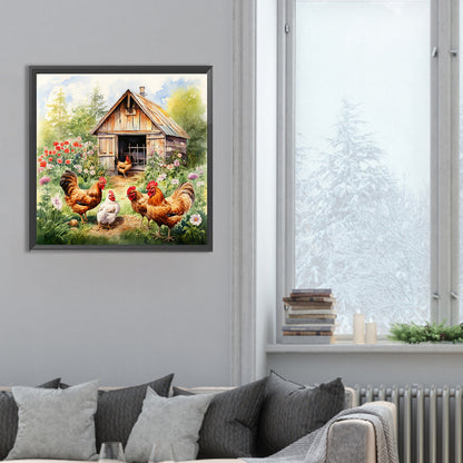 Farm Chicken - Full Round Drill Diamond Painting 30*30CM