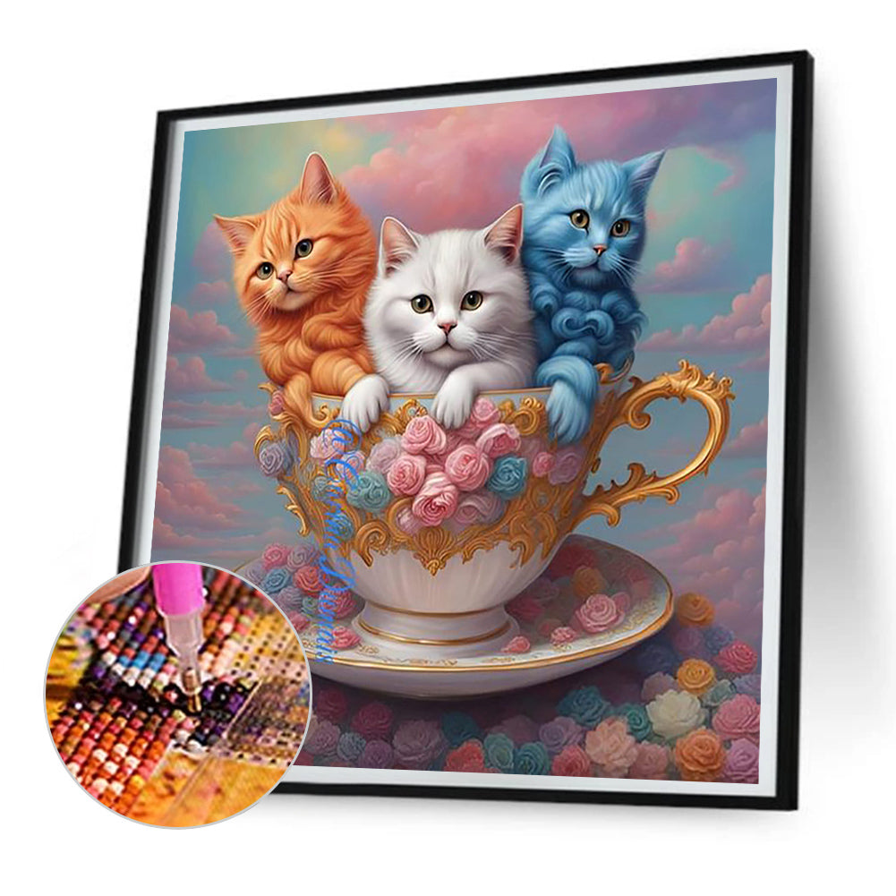 Teacup Cat - Full Round Drill Diamond Painting 30*30CM