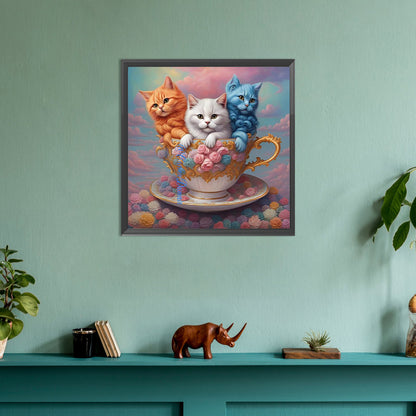 Teacup Cat - Full Round Drill Diamond Painting 30*30CM