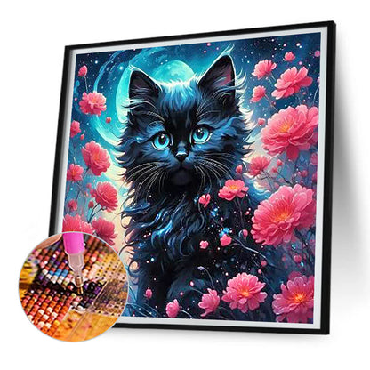 Black Cat Under The Moon - Full Round Drill Diamond Painting 30*30CM