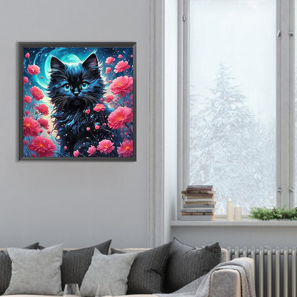 Black Cat Under The Moon - Full Round Drill Diamond Painting 30*30CM