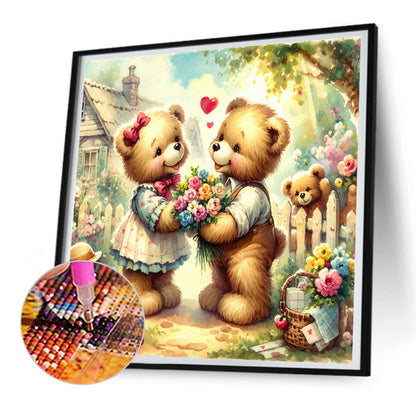 Rose Care Bear - Full Round Drill Diamond Painting 30*30CM