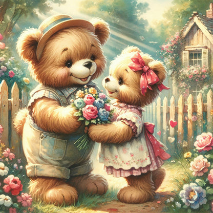 Rose Care Bear - Full Round Drill Diamond Painting 30*30CM