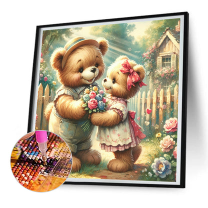 Rose Care Bear - Full Round Drill Diamond Painting 30*30CM