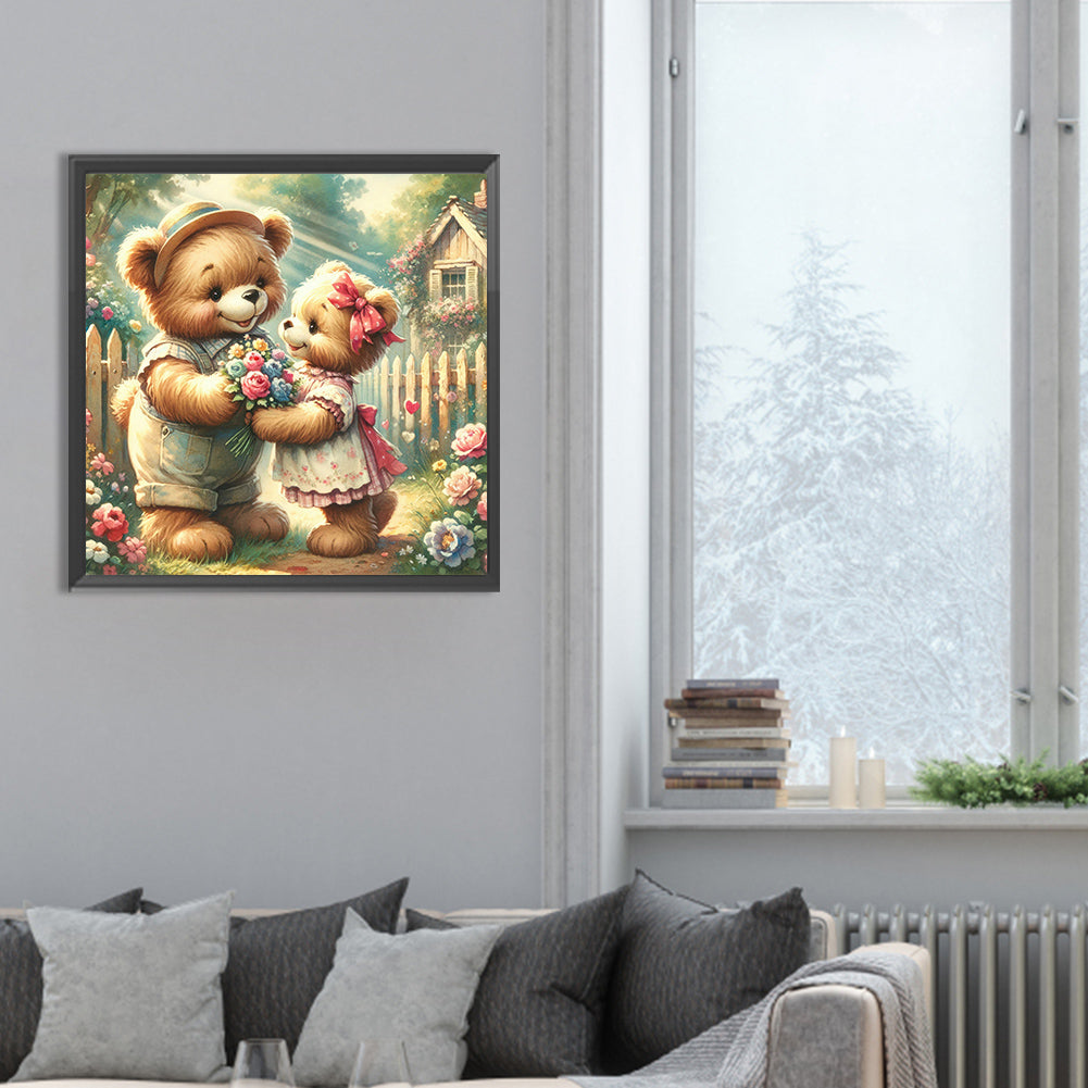 Rose Care Bear - Full Round Drill Diamond Painting 30*30CM