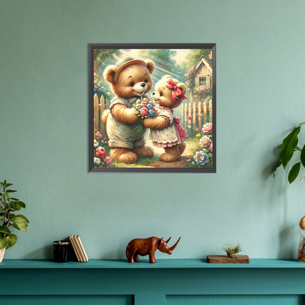 Rose Care Bear - Full Round Drill Diamond Painting 30*30CM