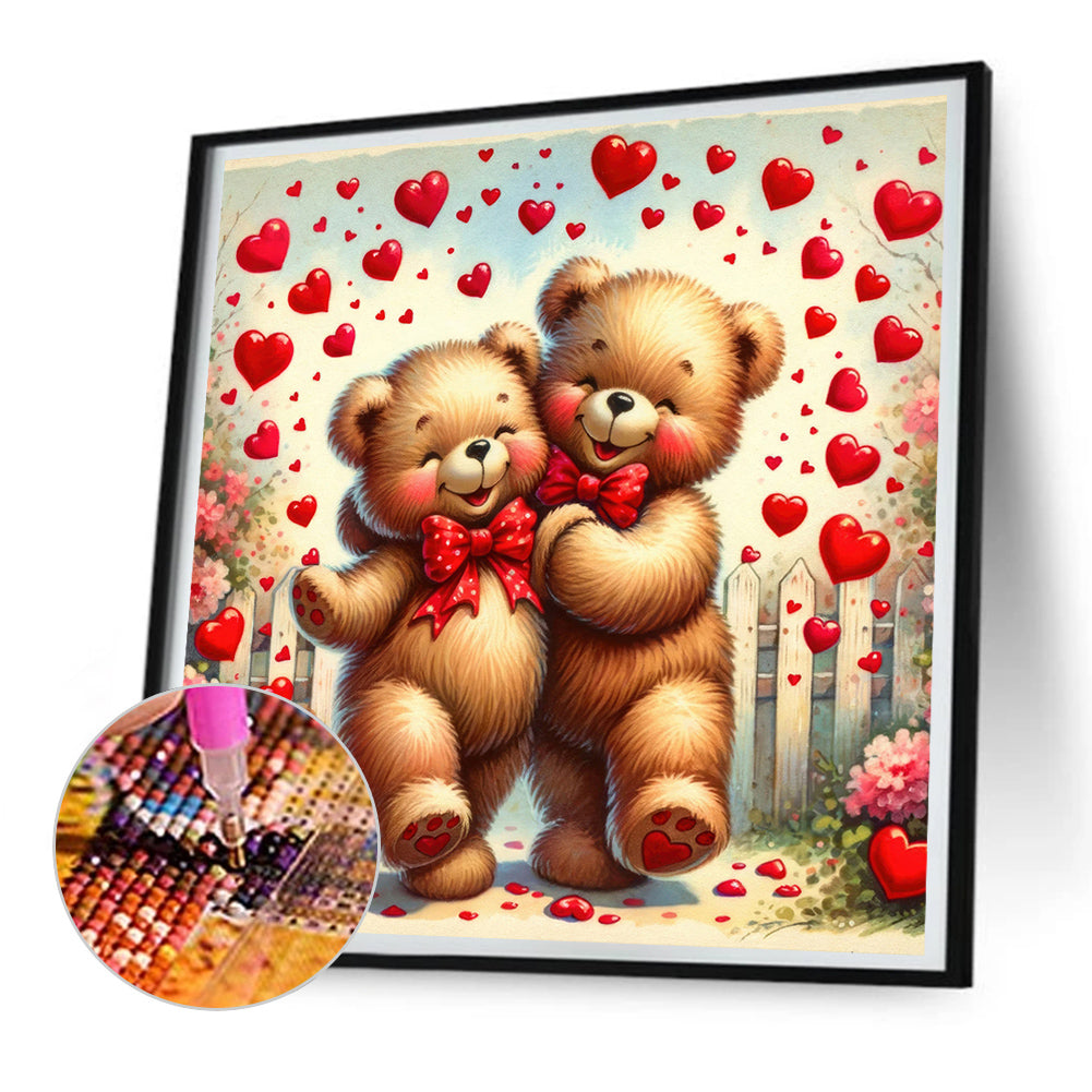 Rose Care Bear - Full Round Drill Diamond Painting 30*30CM