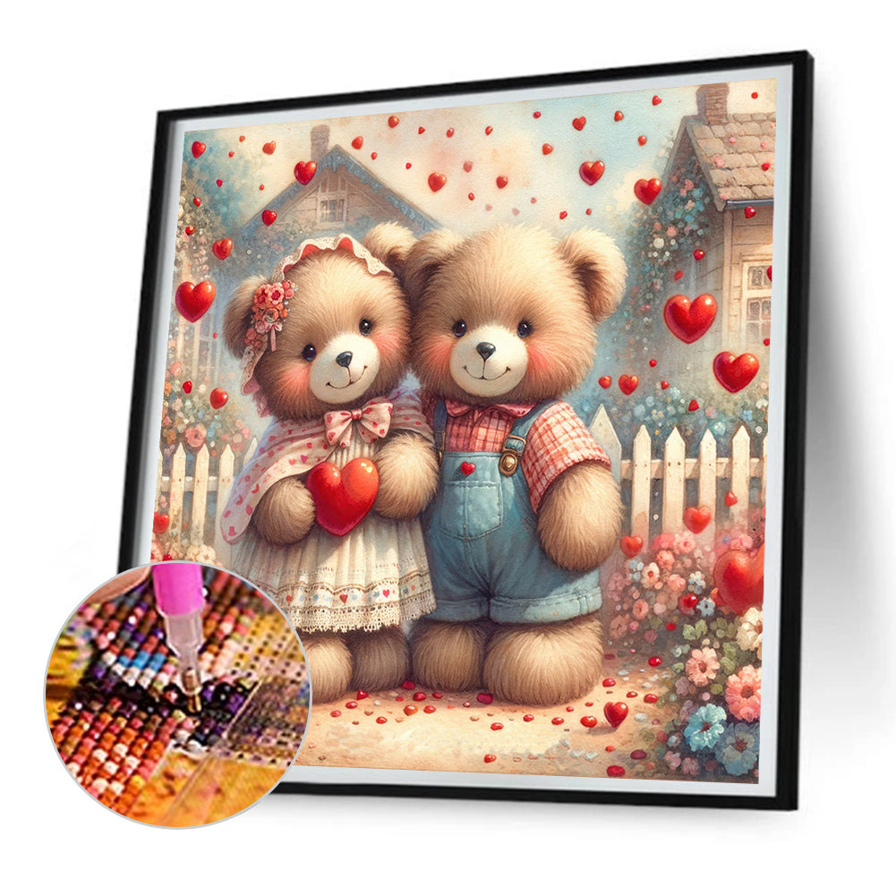 Rose Care Bear - Full Round Drill Diamond Painting 30*30CM