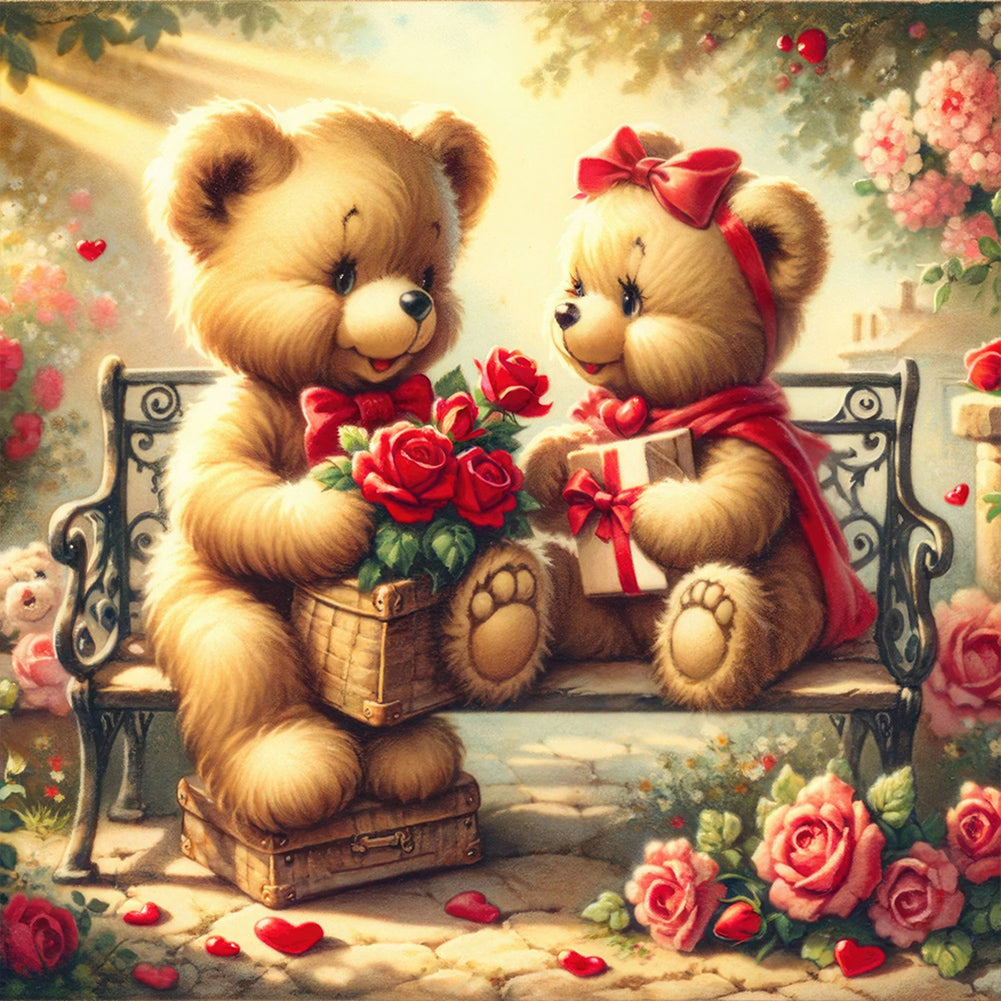 Rose Care Bear - Full Round Drill Diamond Painting 30*30CM