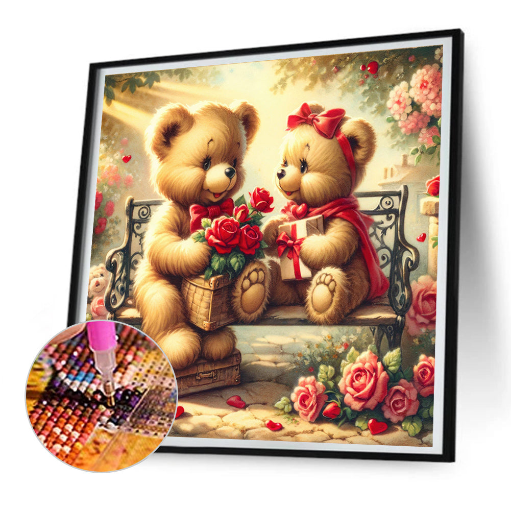 Rose Care Bear - Full Round Drill Diamond Painting 30*30CM