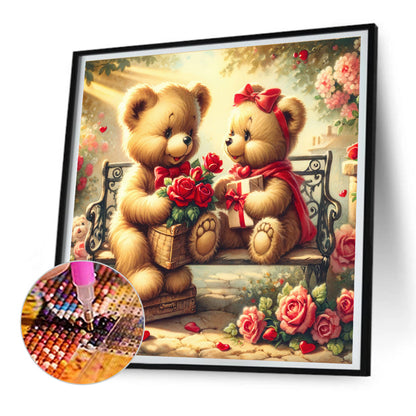 Rose Care Bear - Full Round Drill Diamond Painting 30*30CM