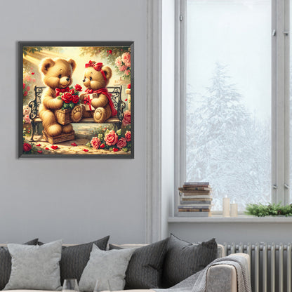 Rose Care Bear - Full Round Drill Diamond Painting 30*30CM