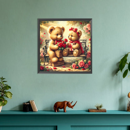 Rose Care Bear - Full Round Drill Diamond Painting 30*30CM