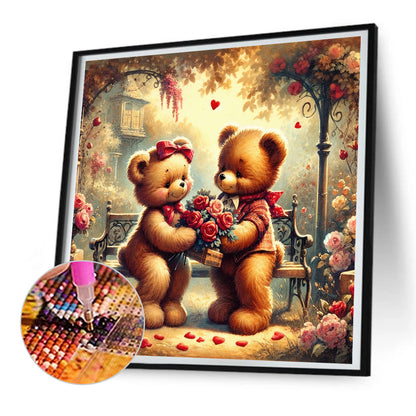 Rose Care Bear - Full Round Drill Diamond Painting 30*30CM