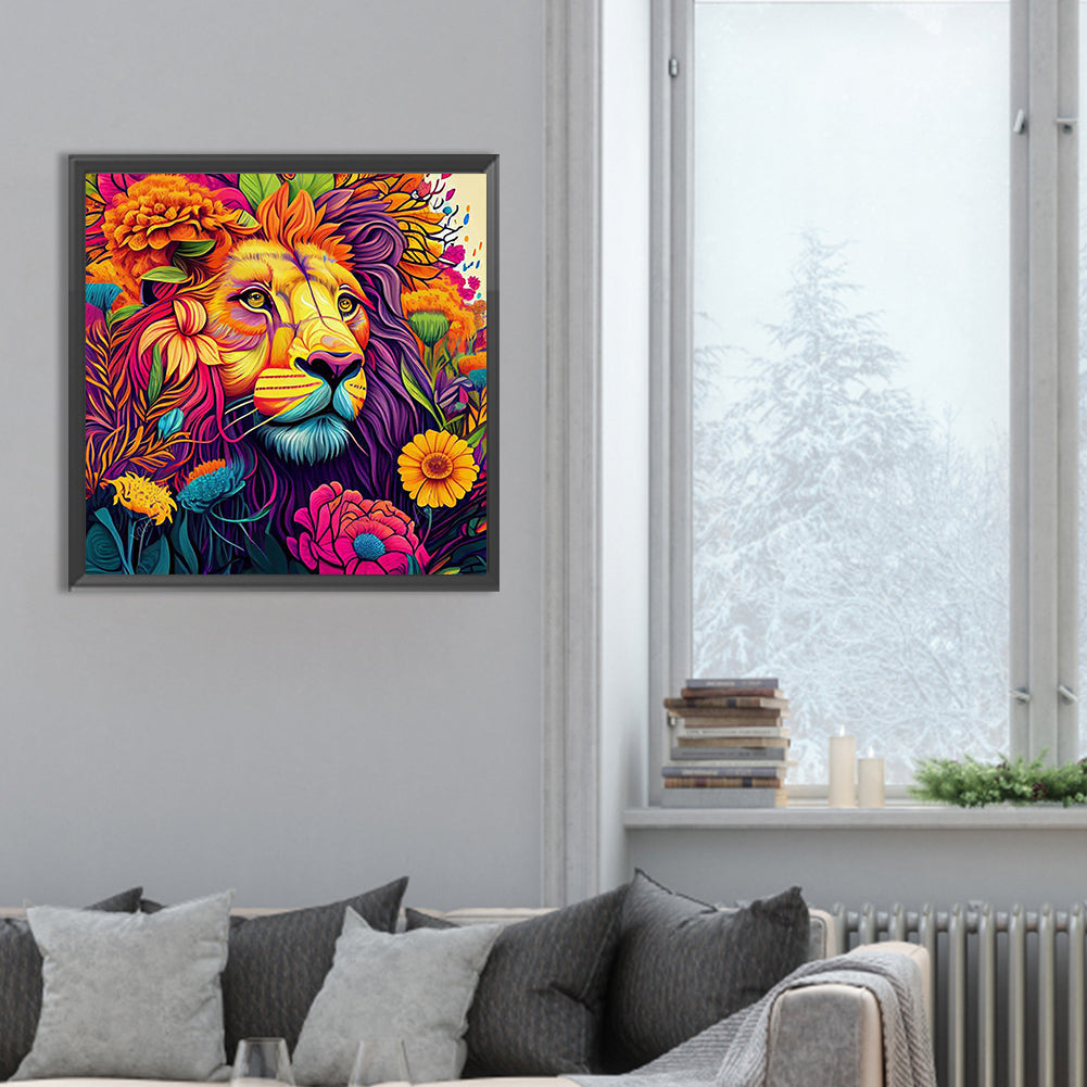 Colorful Lion - Full Round Drill Diamond Painting 30*30CM