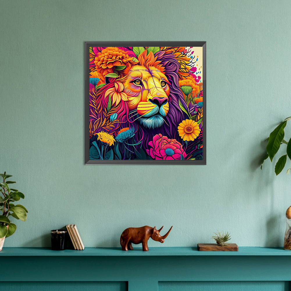 Colorful Lion - Full Round Drill Diamond Painting 30*30CM