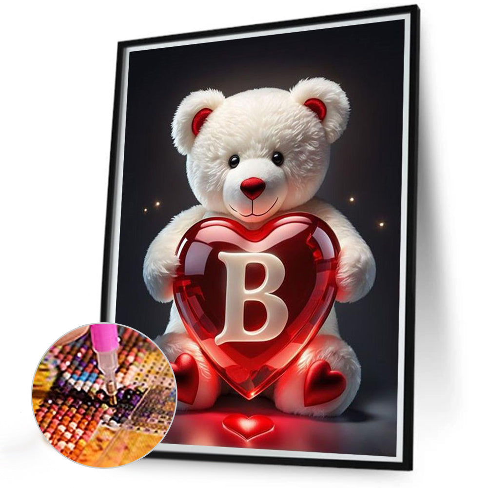 Heart Letter Bear B - Full Round Drill Diamond Painting 35*45CM