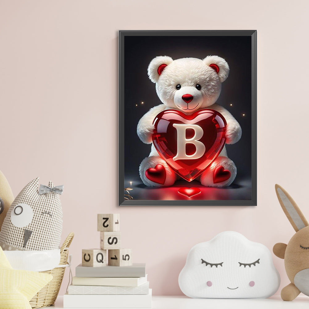 Heart Letter Bear B - Full Round Drill Diamond Painting 35*45CM