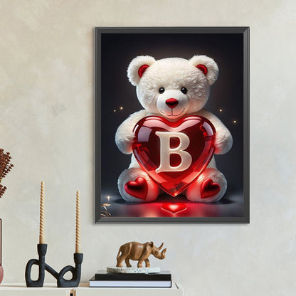 Heart Letter Bear B - Full Round Drill Diamond Painting 35*45CM