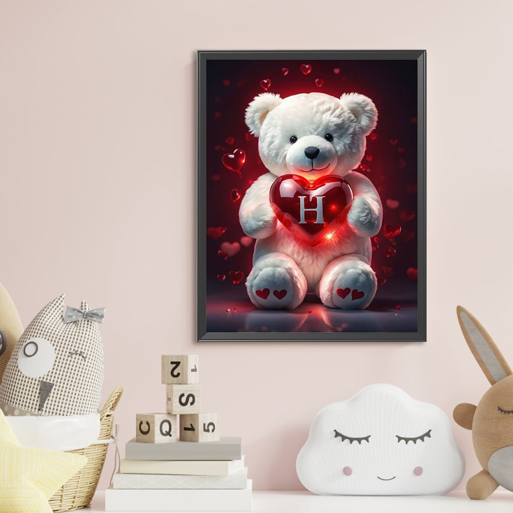 Heart Letter Bear H - Full Round Drill Diamond Painting 35*45CM