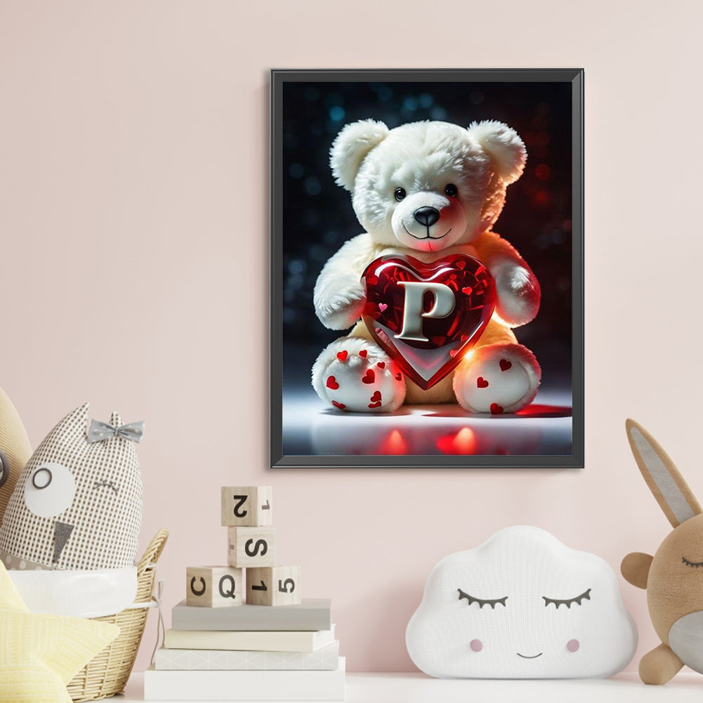 Love Letter Bear P - Full Round Drill Diamond Painting 35*45CM