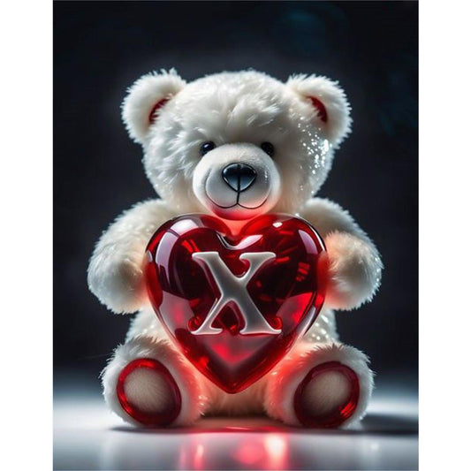 Heart Letter Bear X - Full Round Drill Diamond Painting 35*45CM