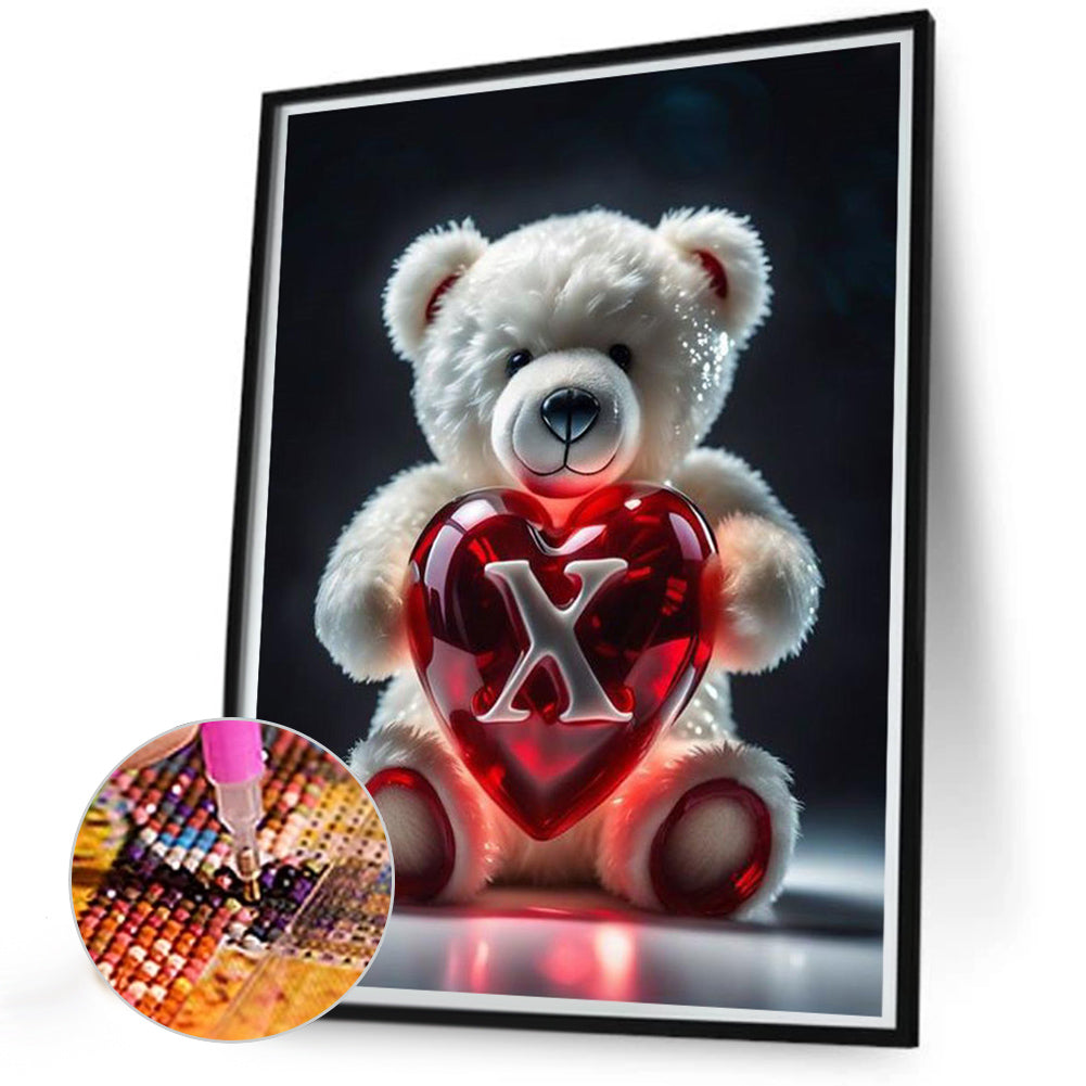 Heart Letter Bear X - Full Round Drill Diamond Painting 35*45CM