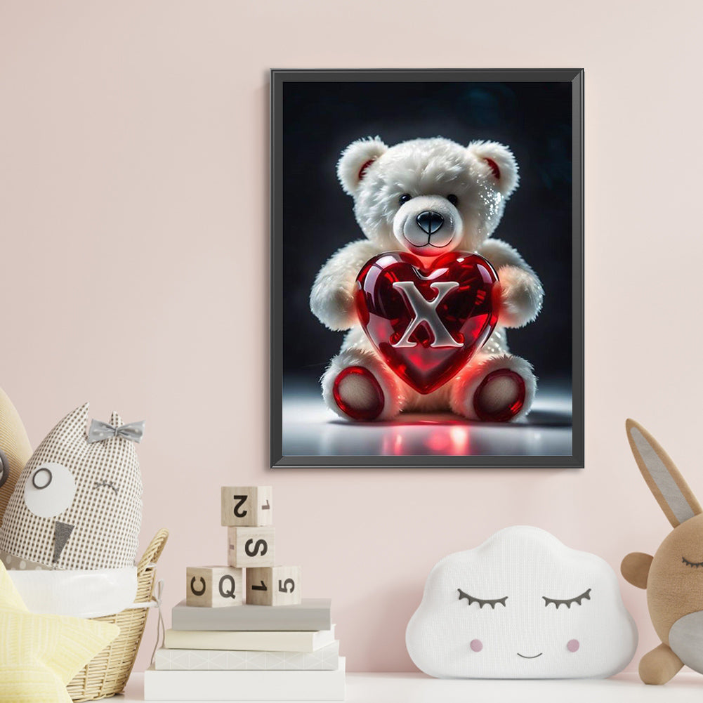 Heart Letter Bear X - Full Round Drill Diamond Painting 35*45CM