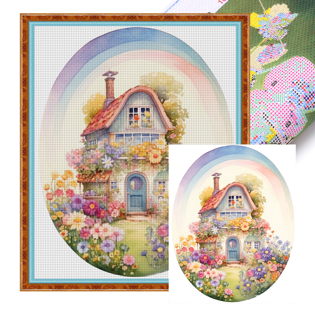 Flower House - 11CT Stamped Cross Stitch 50*60CM