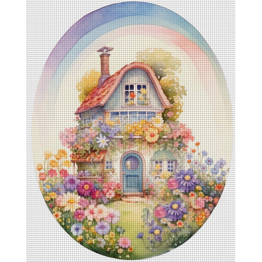 Flower House - 11CT Stamped Cross Stitch 50*60CM