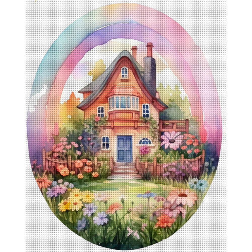 Flower House - 11CT Stamped Cross Stitch 50*60CM