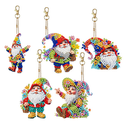 5 Pcs Double Sided Diamond Painting Keychain for Beginners Adults (Garden Gnome)