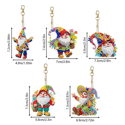 5 Pcs Double Sided Diamond Painting Keychain for Beginners Adults (Garden Gnome)