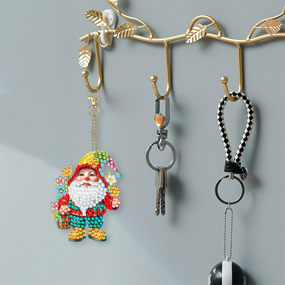 5 Pcs Double Sided Diamond Painting Keychain for Beginners Adults (Garden Gnome)