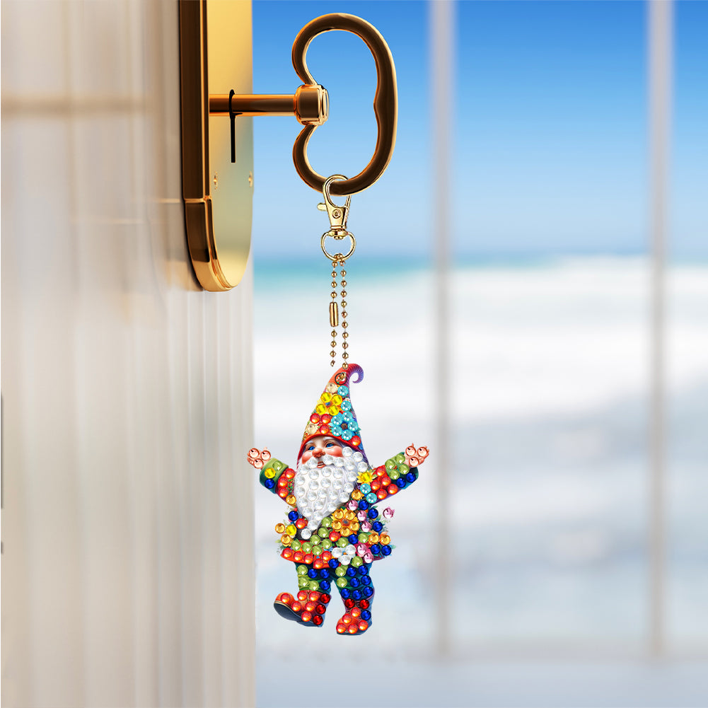 5 Pcs Double Sided Diamond Painting Keychain for Beginners Adults (Garden Gnome)