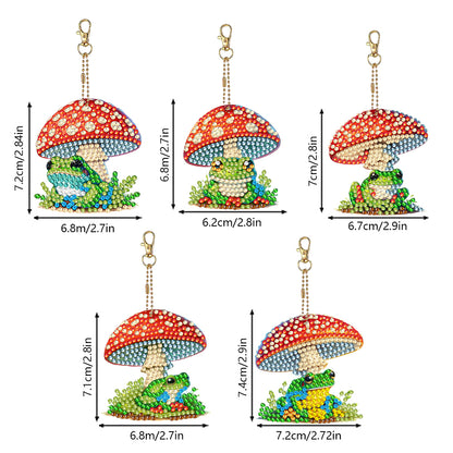 5 Pcs Double Sided Diamond Painting Keychain for Beginners Adult (Mushroom Frog)