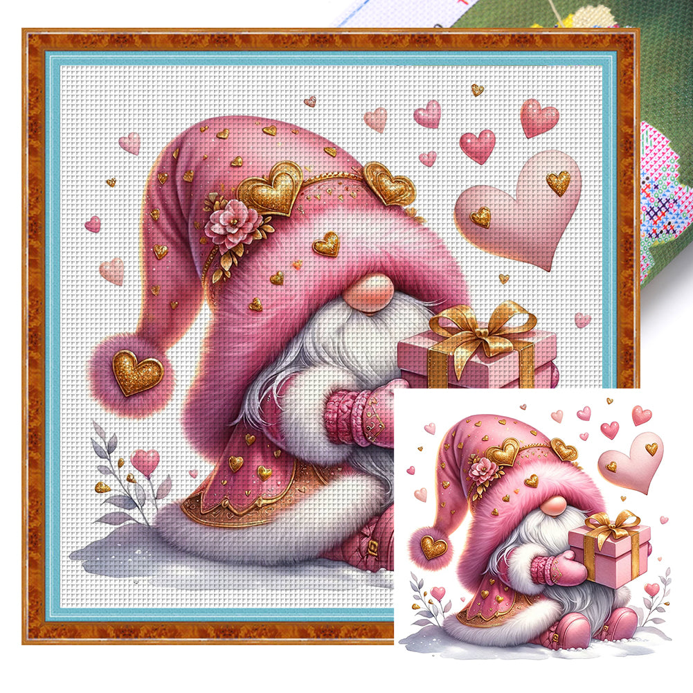 Pink Love Gnome - 18CT Stamped Cross Stitch 30*30CM