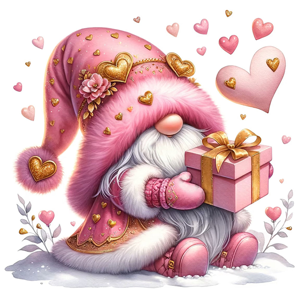 Pink Love Gnome - 18CT Stamped Cross Stitch 30*30CM