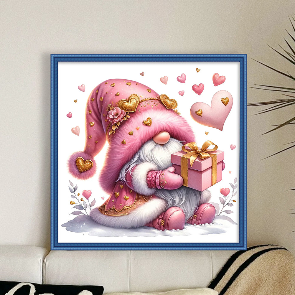 Pink Love Gnome - 18CT Stamped Cross Stitch 30*30CM