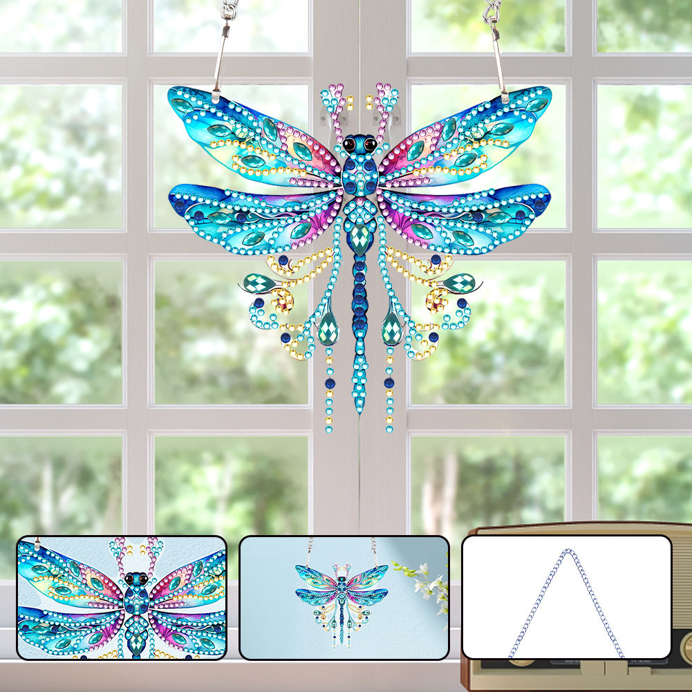 Acrylic Single-Sided Diamond Painting Hanging Pendant for Home Decor (Dragonfly)