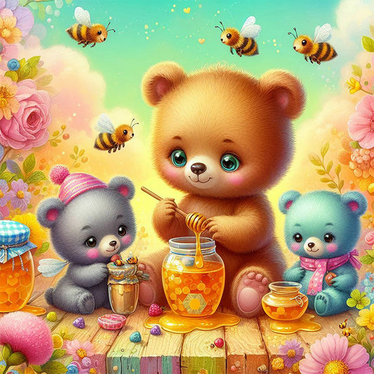 Little Bear Sharing Honey - Full Round Drill Diamond Painting 40*40CM