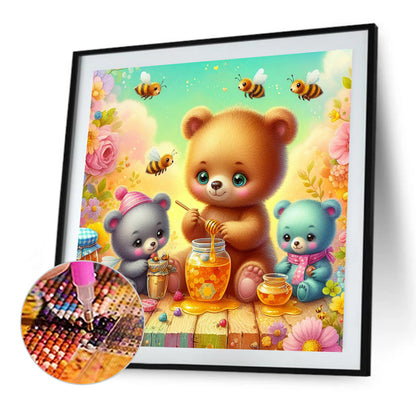 Little Bear Sharing Honey - Full Round Drill Diamond Painting 40*40CM