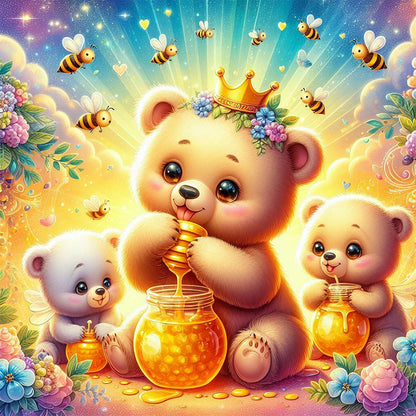 Bear Eating Honey - Full Round Drill Diamond Painting 40*40CM